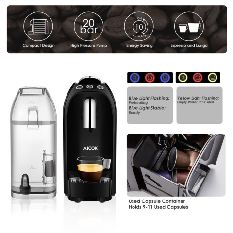 Ekspres Do Kawy AICOK NESPRESSO CJ278B 0,7L 1255W Ekspres Do Kawy AICOK NESPRESSO CJ278B 0,7L 1255W
