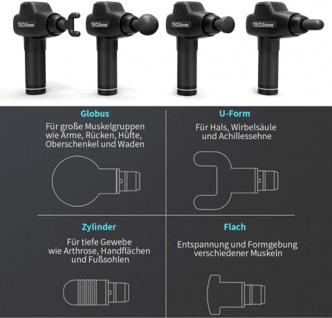 Pistolet do masażu masażer TEQStone 4 głowice Pistolet do masażu masażer TEQStone 4 głowice