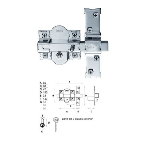 Rygiel niklowany zamek Traba 24012 301-R 50MM Rygiel niklowany zamek Traba 24012 301-R 50MM