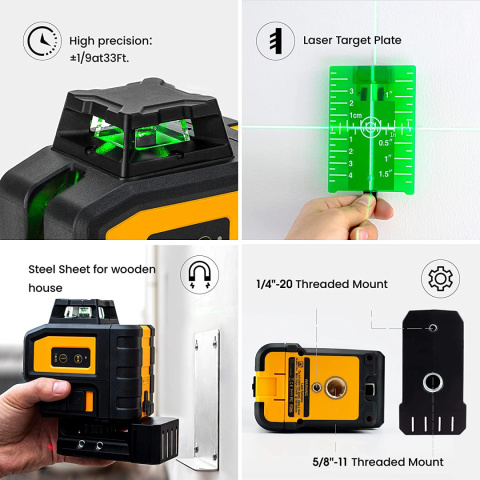 Poziomica Laserowa 360 ° Laser Krzyżowy do 60m Poziomica Laserowa 360 ° Laser Krzyżowy do 60m