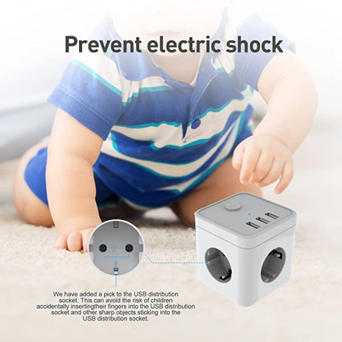 Gogotool kostka listwa zasilająca 3xUSB 3 gniazdka 6w1 2500W adapter Gogotool kostka listwa zasilająca 3xUSB 3 gniazdka 6w1 2500W adapter