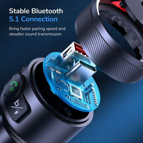 Transmiter FM Zestaw głośnomówiący BT QC3.0 USB C Transmiter FM Zestaw głośnomówiący BT QC3.0 USB C