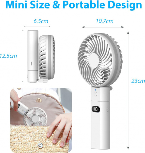 Przenośny mini wentylator stołowy z funkcją powerbanku biały Przenośny mini wentylator stołowy z funkcją powerbanku biały