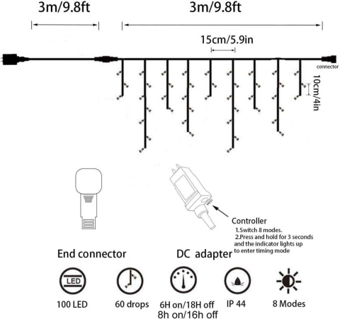 KURTYNA GIRLANDA ŚWIETLNA 100LED 3M LAMPKI SOPLE KURTYNA GIRLANDA ŚWIETLNA 100LED 3M LAMPKI SOPLE