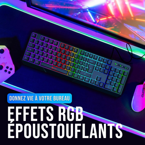Przewodowa klawiatura membranowa KLIM Chroma RGB AZERTY czarna Przewodowa klawiatura membranowa KLIM Chroma RGB AZERTY czarna