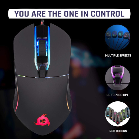 Przewodowa mysz KLIM AIM gamingowa optyczna RGB czarna DPI 7000 Przewodowa mysz KLIM AIM gamingowa optyczna RGB czarna DPI 7000