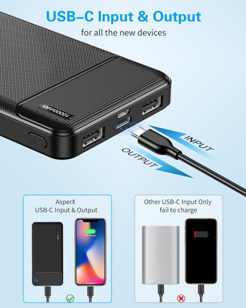 AsperX Powerbank 10000 mAh zestaw dwóch sztuk USB USB-C ładowarka AsperX Powerbank 10000 mAh zestaw dwóch sztuk USB USB-C ładowarka