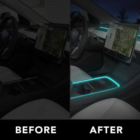 WEWNĘTRZNE OŚWIETLENIE RGB ŚWIATŁOWÓD BASENOR TESLA MODEL 3/Y Z APLIKACJĄ WEWNĘTRZNE OŚWIETLENIE RGB ŚWIATŁOWÓD BASENOR TESLA MODEL 3/Y Z APLIKACJĄ