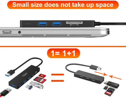 Hub USB 5w1 TSUPY Adapter USB 3.0 SD kolor czarny Hub USB 5w1 TSUPY Adapter USB 3.0 SD kolor czarny