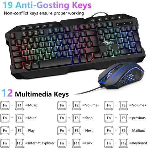 Zestaw BAKTH K10 RGB klawiatura gamingowa mysz USB Zestaw BAKTH K10 RGB klawiatura gamingowa mysz USB