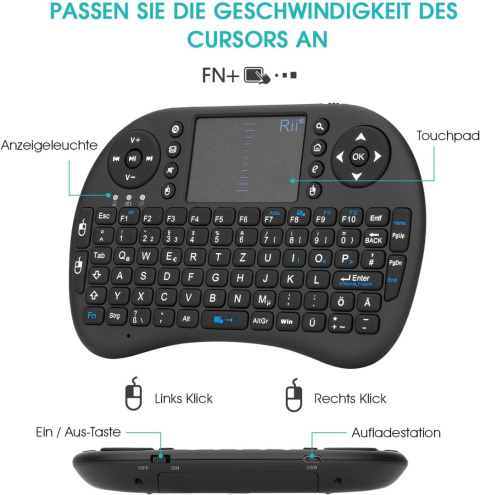 Mini klawiatura bezprzewodowa Smart TV xbox PC touchpad QWERTZ DE 2.4G Mini klawiatura bezprzewodowa Smart TV xbox PC touchpad QWERTZ DE 2.4G