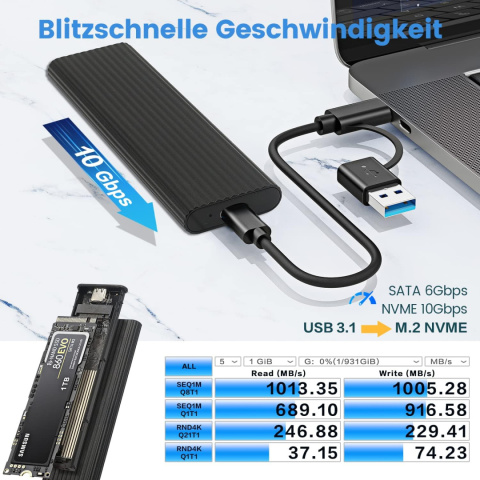 OBUDOWA ADAPTER DYSKU SSD kartridż Airusam M.2 NVME USB-C 3.1 OBUDOWA ADAPTER DYSKU SSD kartridż Airusam M.2 NVME USB-C 3.1