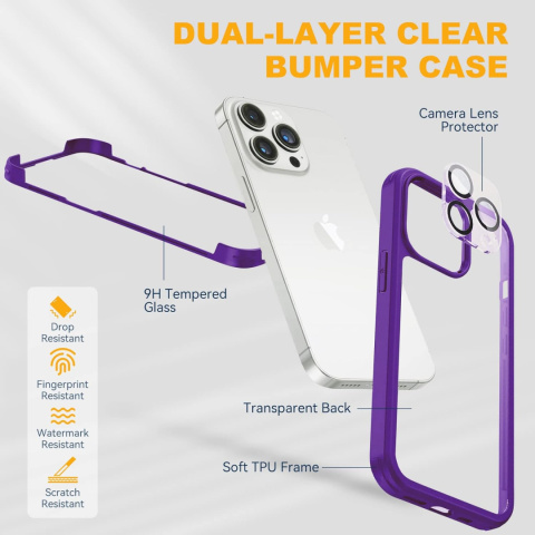 Etui 360° przód i tył iPhone 14 Pro Max ochrona na aparat fioletowy Etui 360° przód i tył iPhone 14 Pro Max ochrona na aparat fioletowy