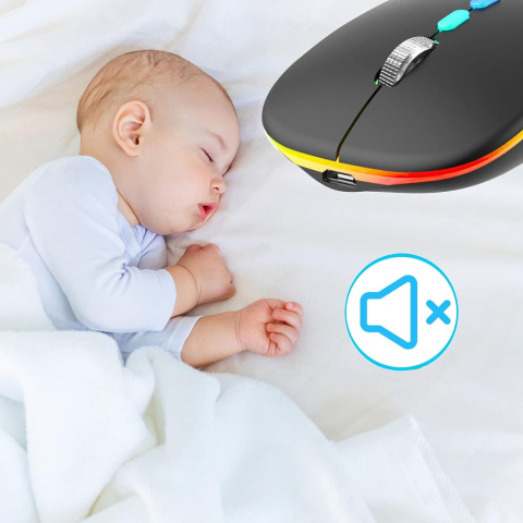 Bezprzewodowa mysz KBCASE optyczna RGB 2.4G bluetooth czarna DPI 1600 Bezprzewodowa mysz KBCASE optyczna RGB 2.4G bluetooth czarna DPI 1600