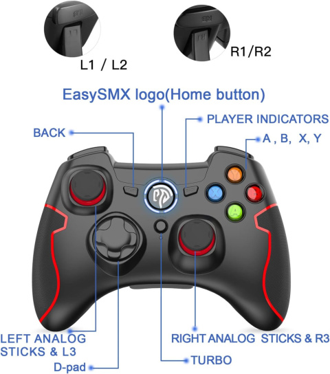 Kontroler Bezprzewodowy GamePad podwójne wibracje EasySMX PC PS3 Android Kontroler Bezprzewodowy GamePad podwójne wibracje EasySMX PC PS3 Android