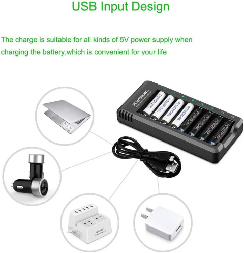 Uniwersalna ładowarka POWEROWL USB na 8 akumulatorów AA AAA z akumulatorami Uniwersalna ładowarka POWEROWL USB na 8 akumulatorów AA AAA z akumulatorami