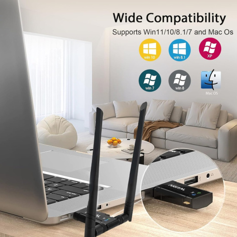 Karta sieciowa zewnętrzna Aigital 1200Mb/s dwupasmowy adapter Wi-Fi Karta sieciowa zewnętrzna Aigital 1200Mb/s dwupasmowy adapter Wi-Fi