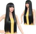 Peruka długie włosy czarny damska syntetyczna 75cm proste grzywka