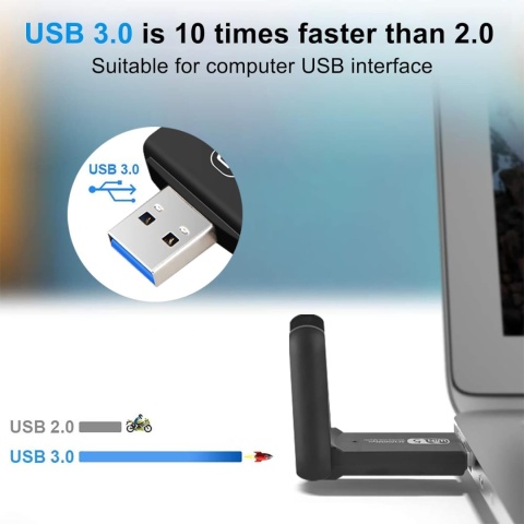Karta sieciowa zewnętrzna USB Wodgreat 1300Mb/s dwupasmowy adapter Wi-Fi Karta sieciowa zewnętrzna USB Wodgreat 1300Mb/s dwupasmowy adapter Wi-Fi