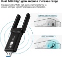 Karta sieciowa zewnętrzna USB Wodgreat 1300Mb/s dwupasmowy adapter Wi-Fi Karta sieciowa zewnętrzna USB Wodgreat 1300Mb/s dwupasmowy adapter Wi-Fi