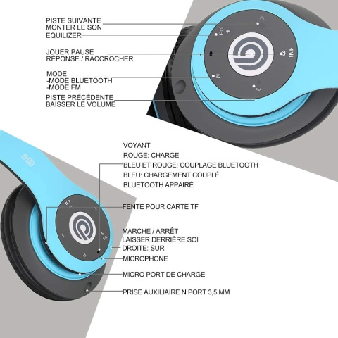 Słuchawki bezprzewodowe nauszne PRTUKYT 8S BLUETOOTH 5.0 FM niebieski Słuchawki bezprzewodowe nauszne PRTUKYT 8S BLUETOOTH 5.0 FM niebieski