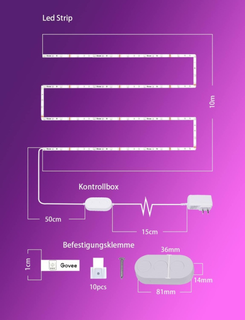 TAŚMA LED GOVEE H613B STEROWANIE KOLORAMI RGB LED STRIP LIGHT 10M APLIKACJA TAŚMA LED GOVEE H613B STEROWANIE KOLORAMI RGB LED STRIP LIGHT 10M APLIKACJA