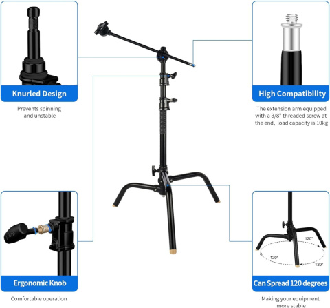 Statyw oświetleniowy studyjny Selens C-Stand z przesuwnymi nogami 1,4m 30kg Statyw oświetleniowy studyjny Selens C-Stand z przesuwnymi nogami 1,4m 30kg