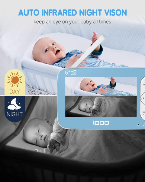 Elektroniczna Niania KAMERA LCD Tryb nocny Termometr kołysanki HD 5" Elektroniczna Niania KAMERA LCD Tryb nocny Termometr kołysanki HD 5"