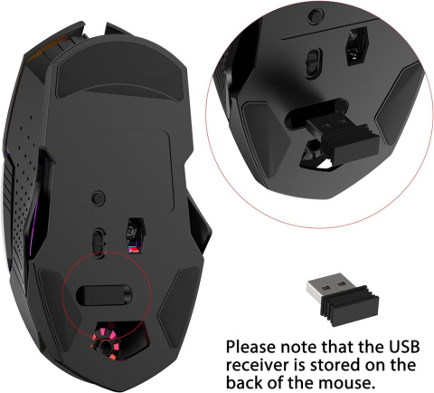 Bezprzewodowa mysz gamingowa optyczna RGB czarna DPI 800-2400 2,4G Bezprzewodowa mysz gamingowa optyczna RGB czarna DPI 800-2400 2,4G