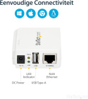Serwer druku StarTech PM1115UWEU ze złączem USB 2.0 RJ45 Ethernet LAN biały