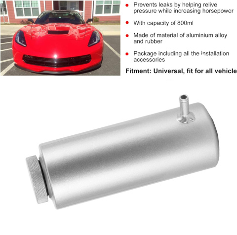 Aluminiowy uniwersalny zbiornik przelewowy płynu chłodzącego 800ml srebrny Aluminiowy uniwersalny zbiornik przelewowy płynu chłodzącego 800ml srebrny