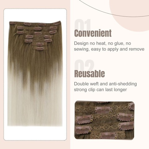 Doczepiane włosy 100% naturalne ludzkie 55cm 120g Clip in balejaż Doczepiane włosy 100% naturalne ludzkie 55cm 120g Clip in balejaż