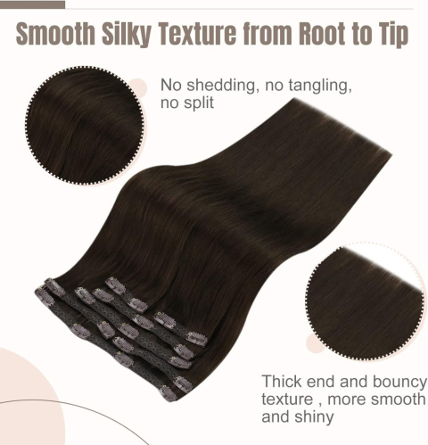 Doczepiane włosy 100% naturalne ludzkie CLIP IN 50cm 7taśm ciemny brąz Doczepiane włosy 100% naturalne ludzkie CLIP IN 50cm 7taśm ciemny brąz