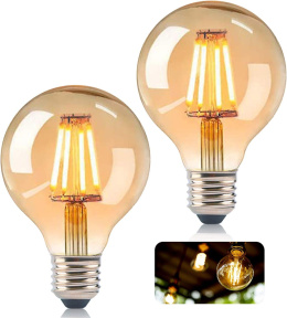 ZESTAW 2X MOCNA ŻARÓWKA LED FILAMENT EDISON E27 4W G80 AMBER