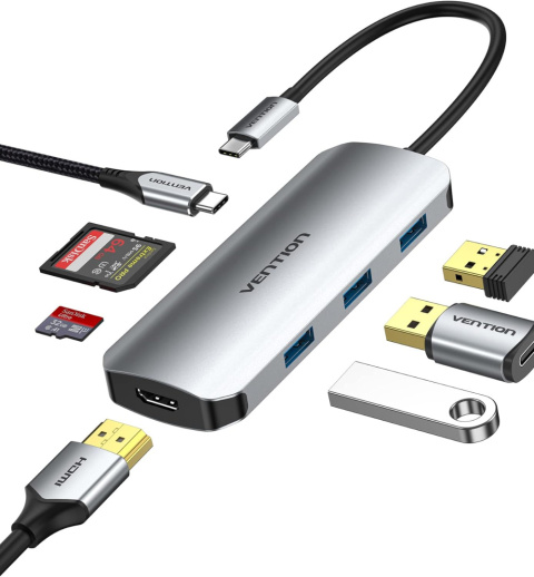 Koncentrator HUB VENTION TOJHB 7w1 USB C do PC Laptop tablet smartfon Koncentrator HUB VENTION TOJHB 7w1 USB C do PC Laptop tablet smartfon