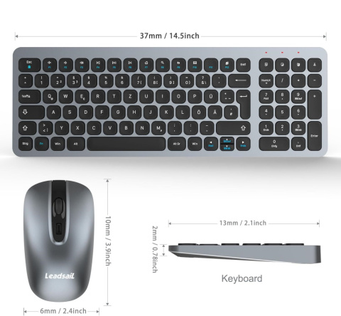 Leadsail zestaw bezprzewodowa klawiatura i mysz 2,4GHz nożycowa QWERTZ Leadsail zestaw bezprzewodowa klawiatura i mysz 2,4GHz nożycowa QWERTZ