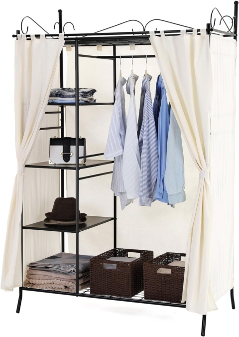 Szafa garderoba z zasłoną składana wieszak półki czarna SONGMICS DUŻA