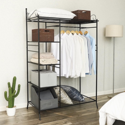 Szafa garderoba z zasłoną składana wieszak półki czarna SONGMICS DUŻA