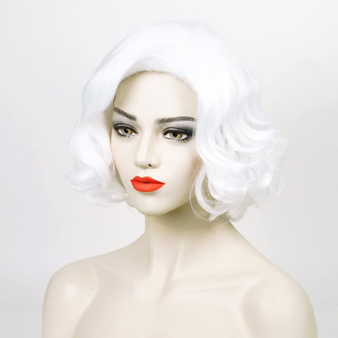 Peruka syntetyczna włosy krótkie białe cosplay anime długie 30 cm Peruka syntetyczna włosy krótkie białe cosplay anime długie 30 cm