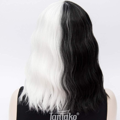 Peruka włosy czarno biała cosplay halloween anime krótkie Cruella 35cm Peruka włosy czarno biała cosplay halloween anime krótkie Cruella 35cm