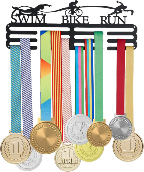 Wieszak na medale ścienny SWIM/BIKE/RUN czarny pływanie rower bieg Wieszak na medale ścienny SWIM/BIKE/RUN czarny pływanie rower bieg