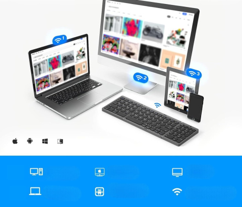 Składana klawiatura Bluetooth Sikai z klawiaturą numeryczną QWERTY biała Składana klawiatura Bluetooth Sikai z klawiaturą numeryczną QWERTY biała