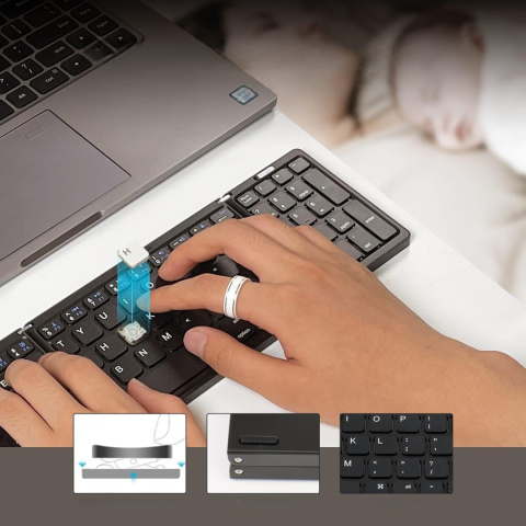 Składana klawiatura Bluetooth Sikai z klawiaturą numeryczną QWERTY czarna Składana klawiatura Bluetooth Sikai z klawiaturą numeryczną QWERTY czarna