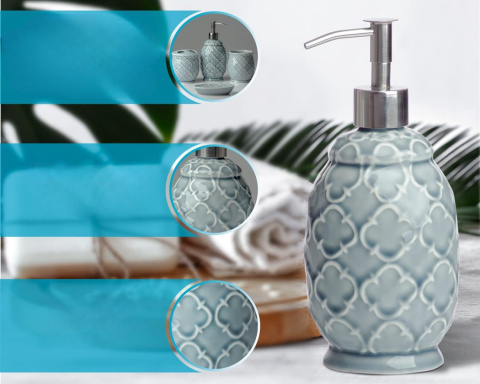 CERAMICZNY ZESTAW ŁAZIENKOWY 4 ELEMENTY DOZOWNIK KUBEK MYDELNICZKA UCHWYT CERAMICZNY ZESTAW ŁAZIENKOWY 4 ELEMENTY DOZOWNIK KUBEK MYDELNICZKA UCHWYT