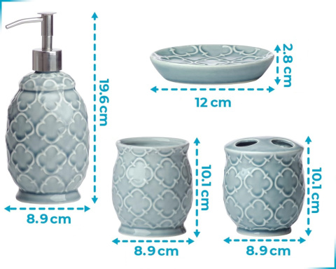 CERAMICZNY ZESTAW ŁAZIENKOWY 4 ELEMENTY DOZOWNIK KUBEK MYDELNICZKA UCHWYT CERAMICZNY ZESTAW ŁAZIENKOWY 4 ELEMENTY DOZOWNIK KUBEK MYDELNICZKA UCHWYT