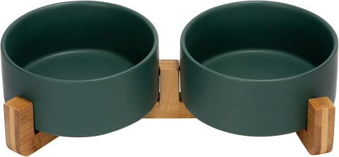 Miska dla psa kota podwójna ceramiczna 2x850ml na stojaku zielony Miska dla psa kota podwójna ceramiczna 2x850ml na stojaku zielony