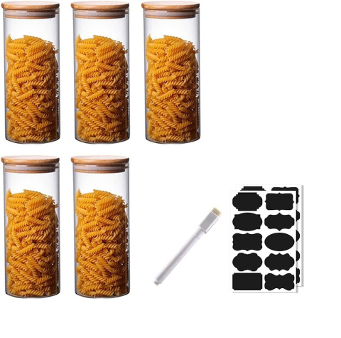 Pojemniki szklane z pokrywką 5 sztuk okrągłe słoiki na przyprawy 950ml Pojemniki szklane z pokrywką 5 sztuk okrągłe słoiki na przyprawy 950ml