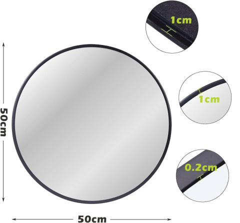 Lustro ścienne ZENIDA OKRĄGŁE 50 CM METALOWA RAMA DO ŁAZIENKI SYPIALNI Lustro ścienne ZENIDA OKRĄGŁE 50 CM METALOWA RAMA DO ŁAZIENKI SYPIALNI