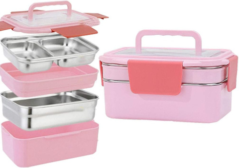 Pojemnik podwójny na lunch żywność ze sztućcami z przegródką 1200ml Pojemnik podwójny na lunch żywność ze sztućcami z przegródką 1200ml