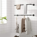Wieszak na ubrania HOOBRO naścienny LOFT 2 sztuki czarny 80cm Wieszak na ubrania HOOBRO naścienny LOFT 2 sztuki czarny 80cm